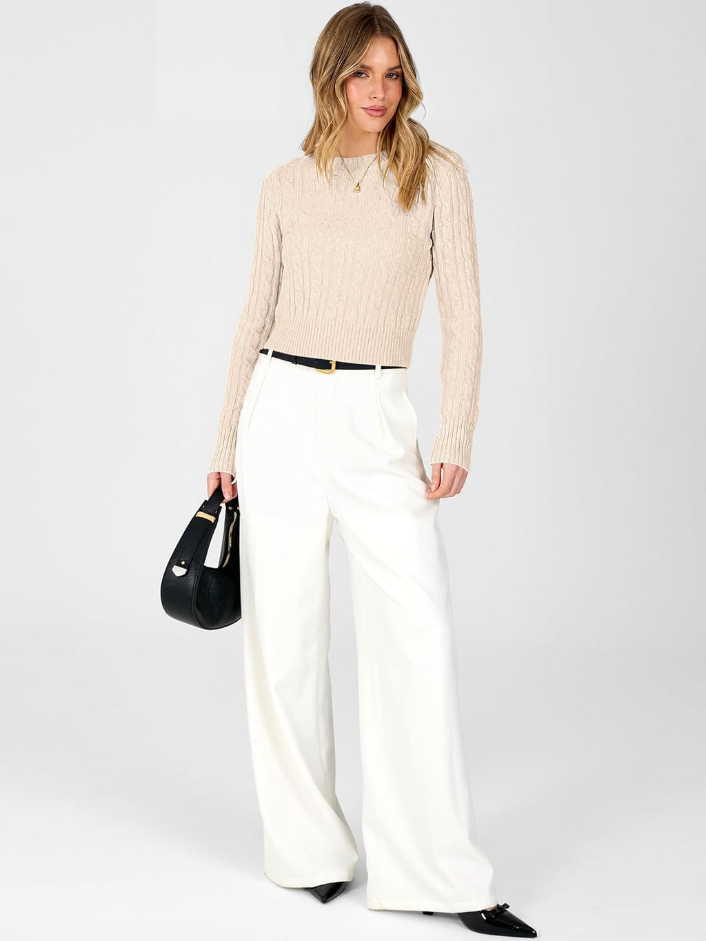 ANRABESS Womens Cable Knit Fall Lightweight Cropped Sweaters