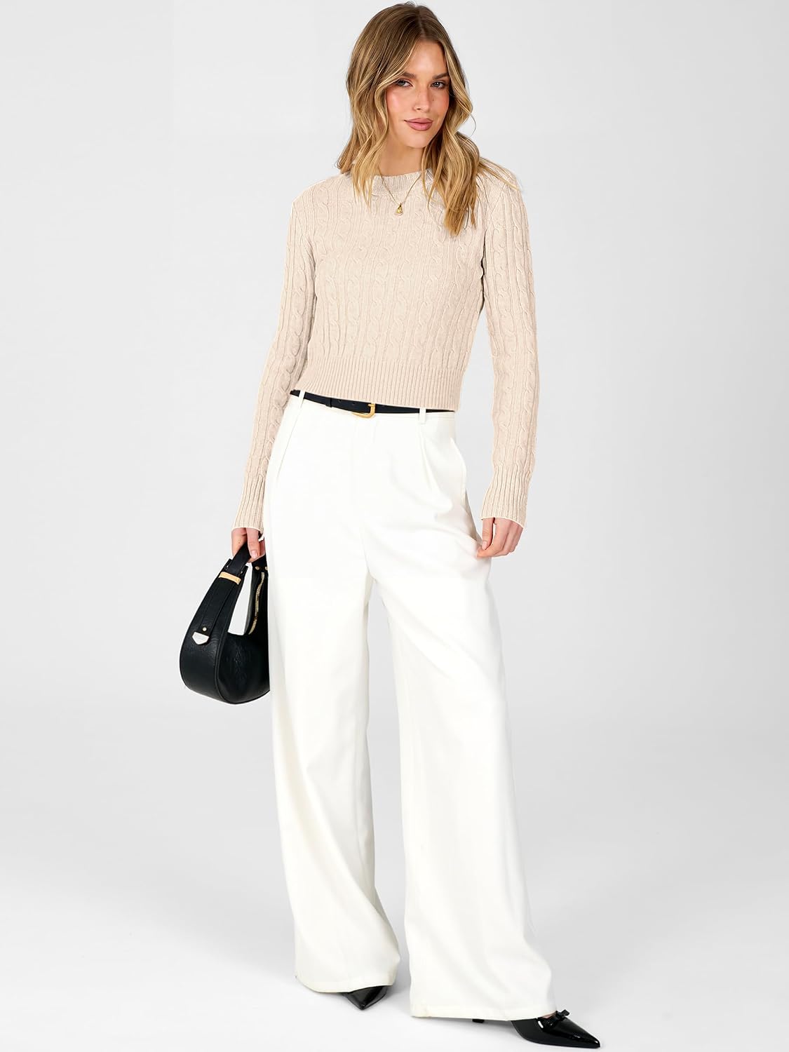 ANRABESS Womens Cable Knit Fall Lightweight Cropped Sweaters