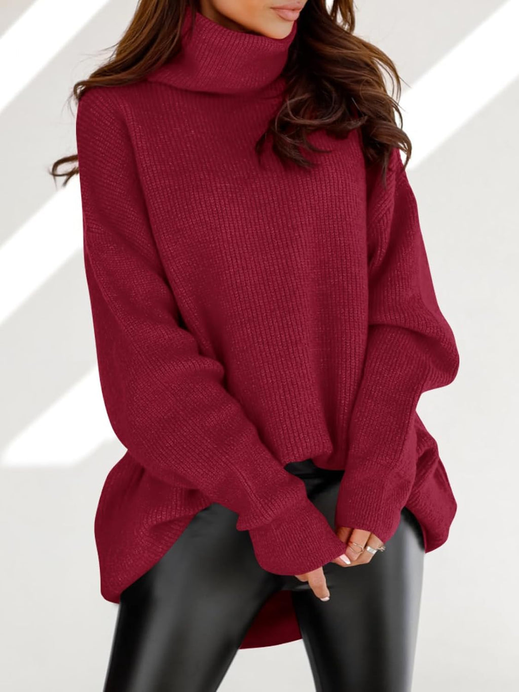 Womens Turtleneck Oversized Sweater Batwing Chunky Pullover Sweater Casual Fall Loose Knit Jumper Top