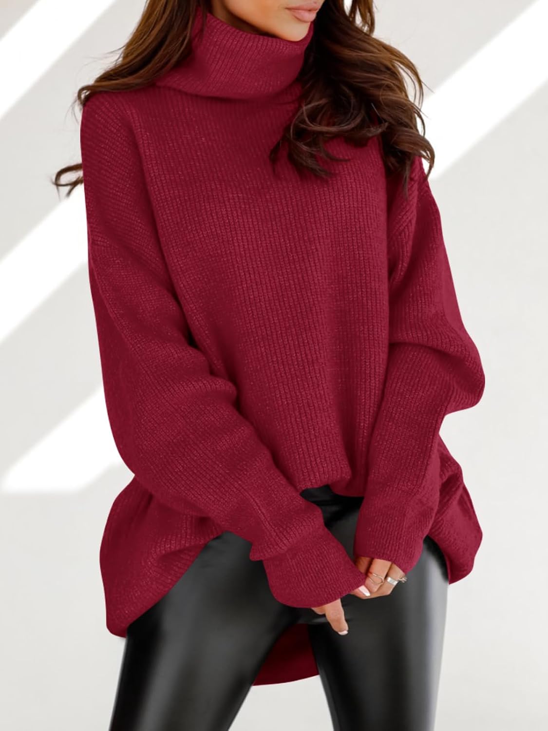 Womens Turtleneck Oversized Sweater Batwing Chunky Pullover Sweater Casual Fall Loose Knit Jumper Top