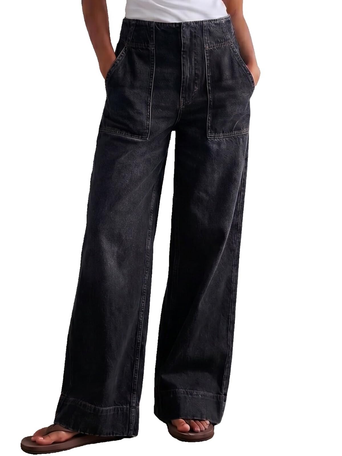 Women's Wide Leg Jeans Baggy Low Mid Rise Pull On Denim Pants Y2k