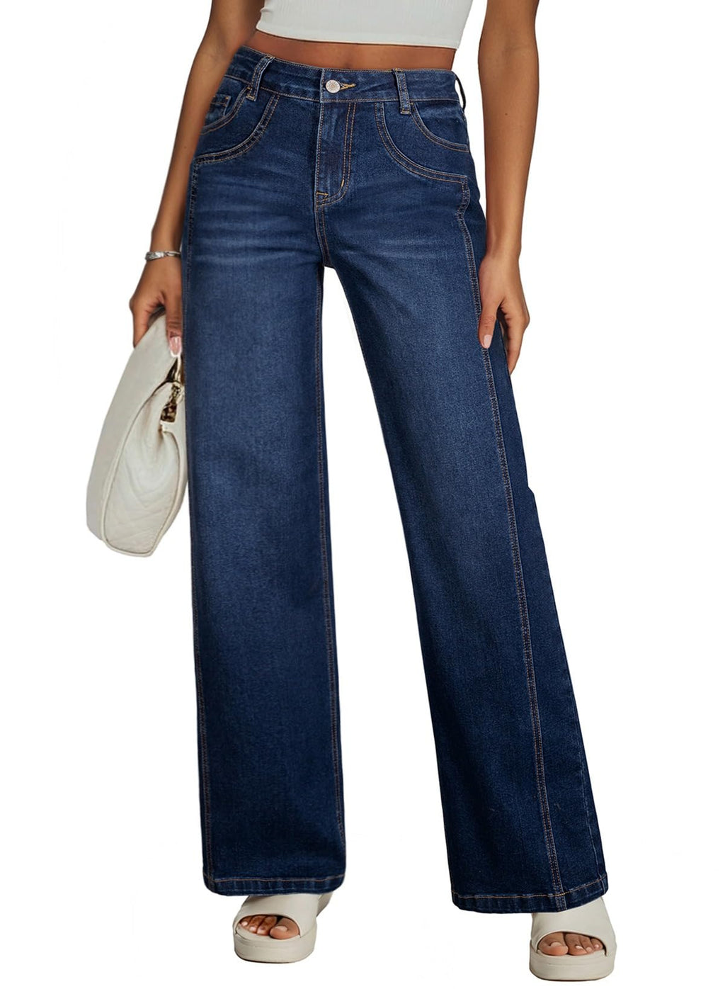 Sidefeel Women's Wide Leg Jeans High Waisted Stretchy Denim Pants