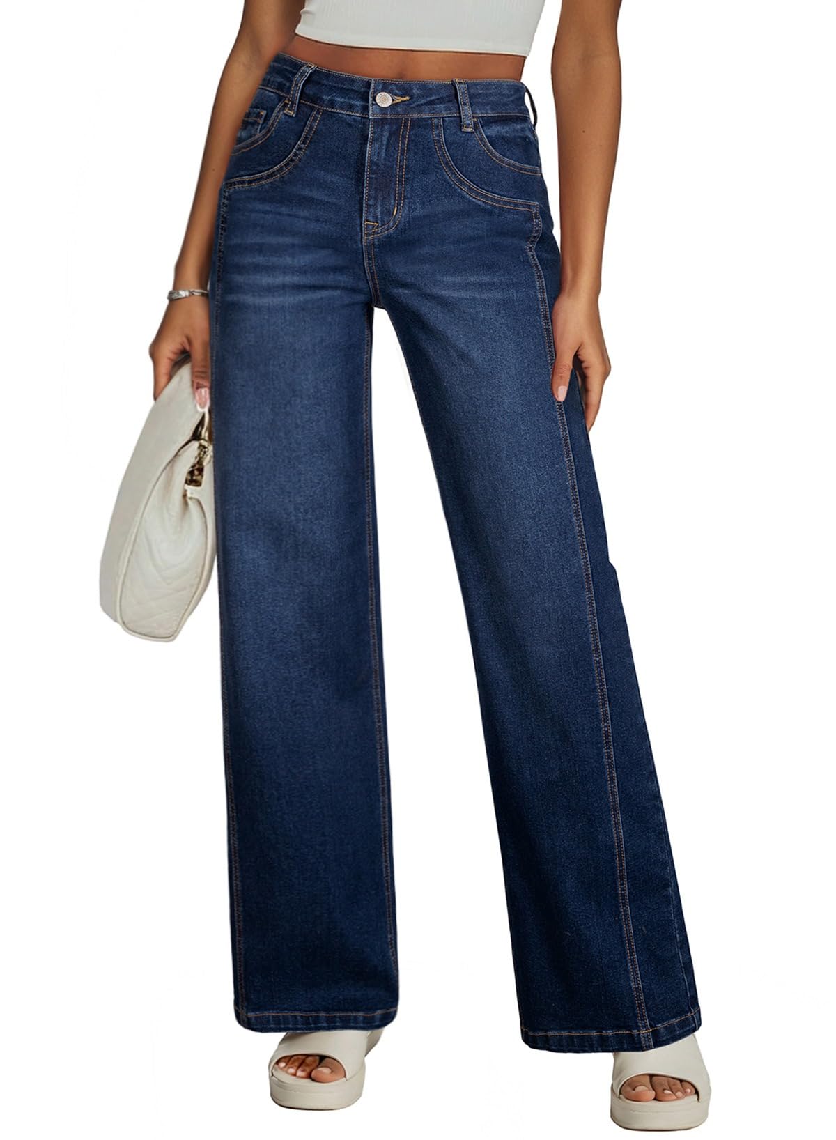 Sidefeel Women's Wide Leg Jeans High Waisted Stretchy Denim Pants