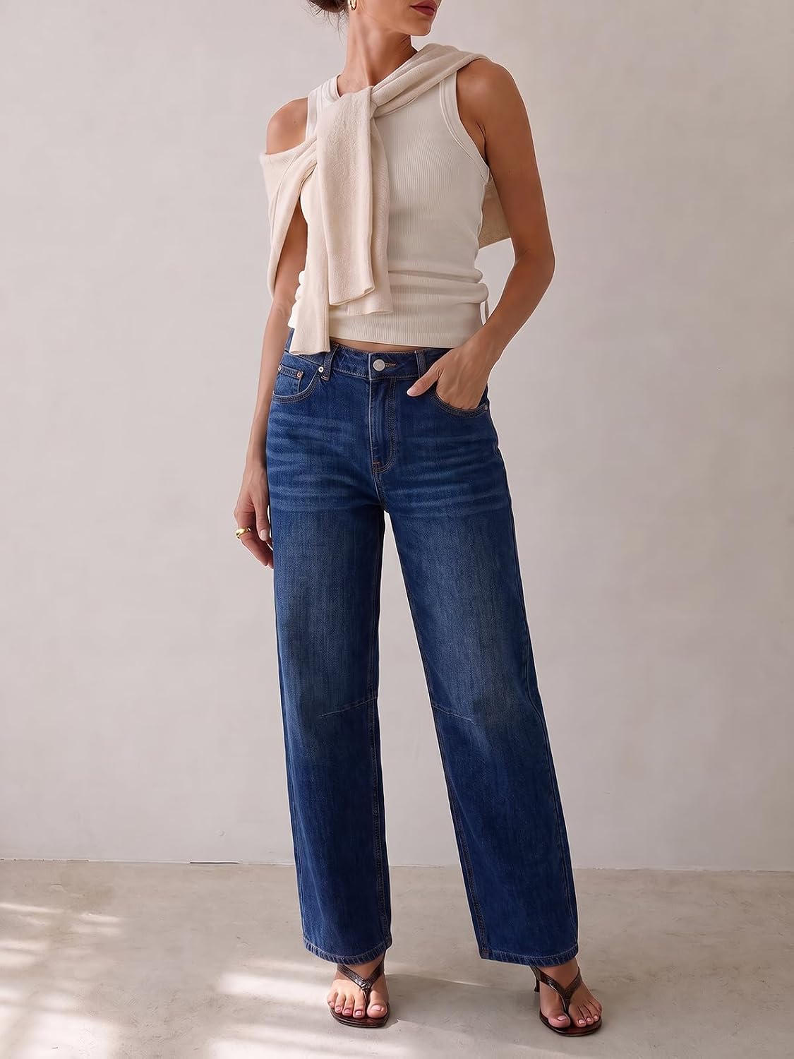 Cicy Bell Women Barrel Cropped Jeans Baggy High Waisted Casual Denim Pants