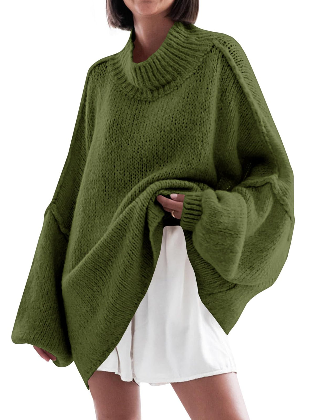 Saodimallsu Womens Oversized Sweaters Mock Neck Fall Winter Tunic Sweater