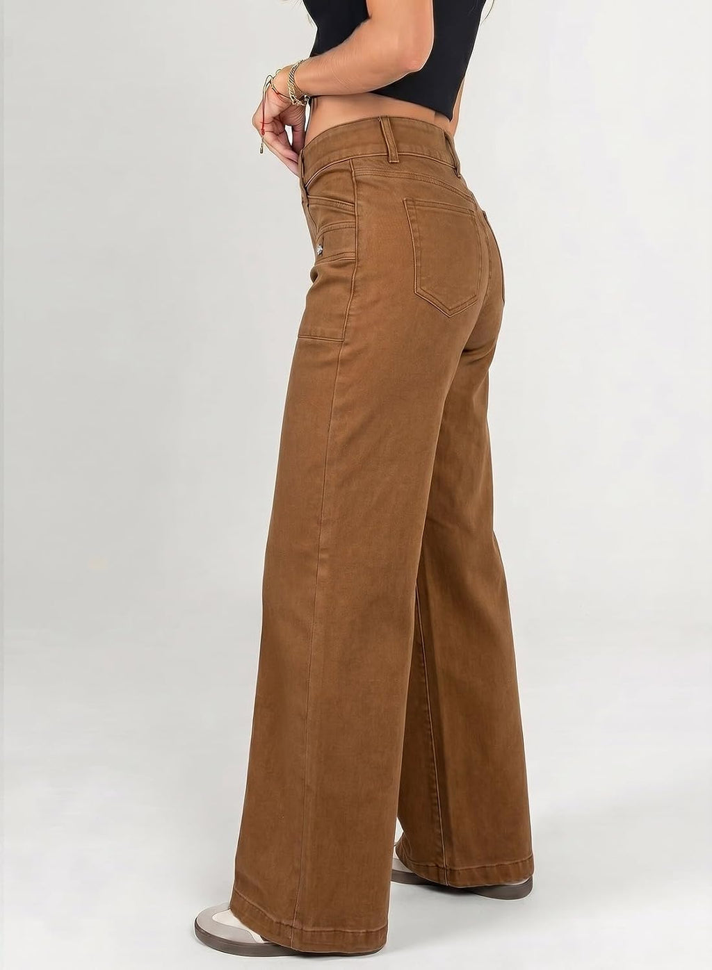 Astylish Women's Wide Leg Jeans High Waisted Double Buttons Stretchy Straight Leg Jean Trendy Denim Pants Big Pockets