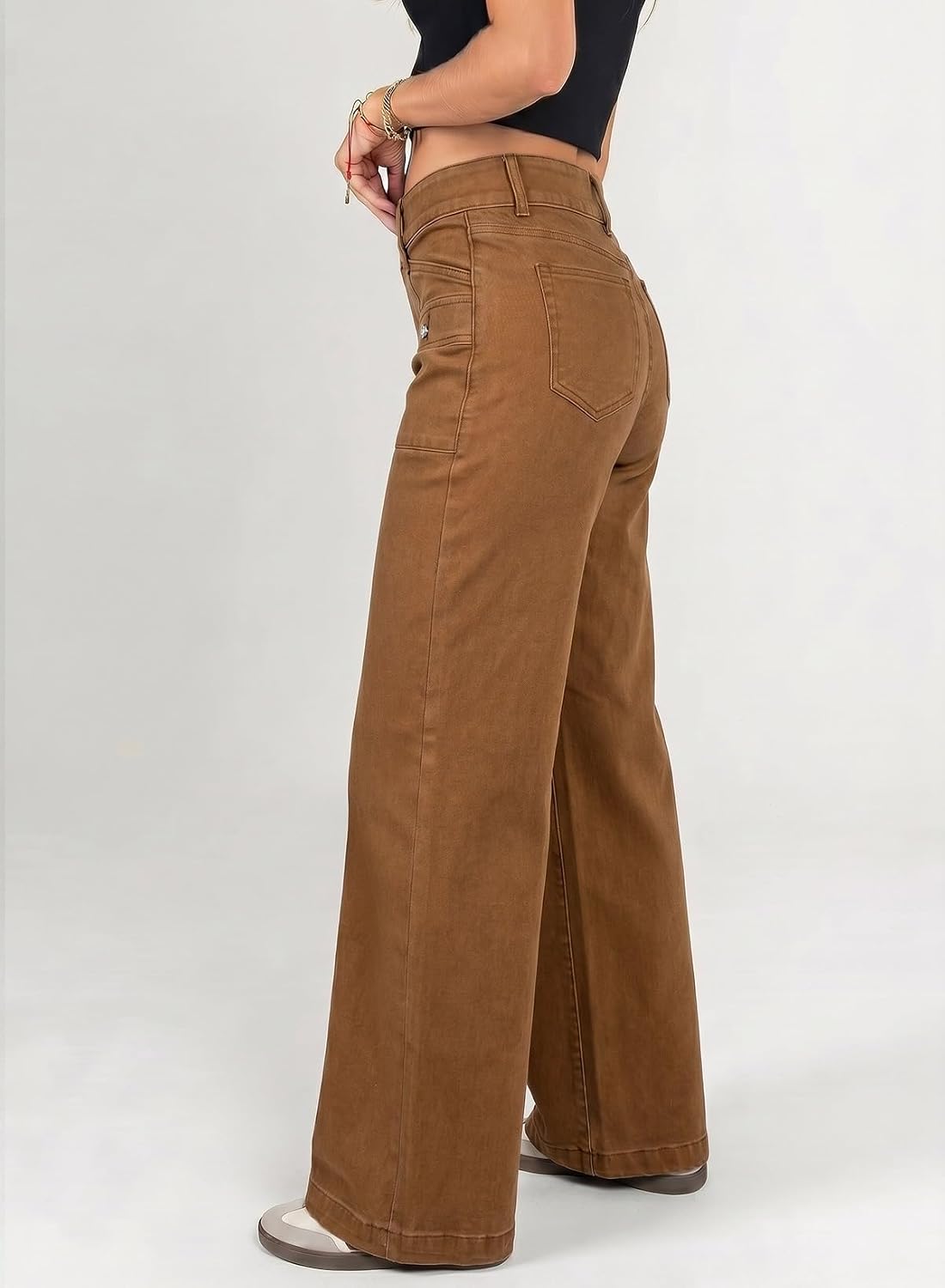 Astylish Women's Wide Leg Jeans High Waisted Double Buttons Stretchy Straight Leg Jean Trendy Denim Pants Big Pockets