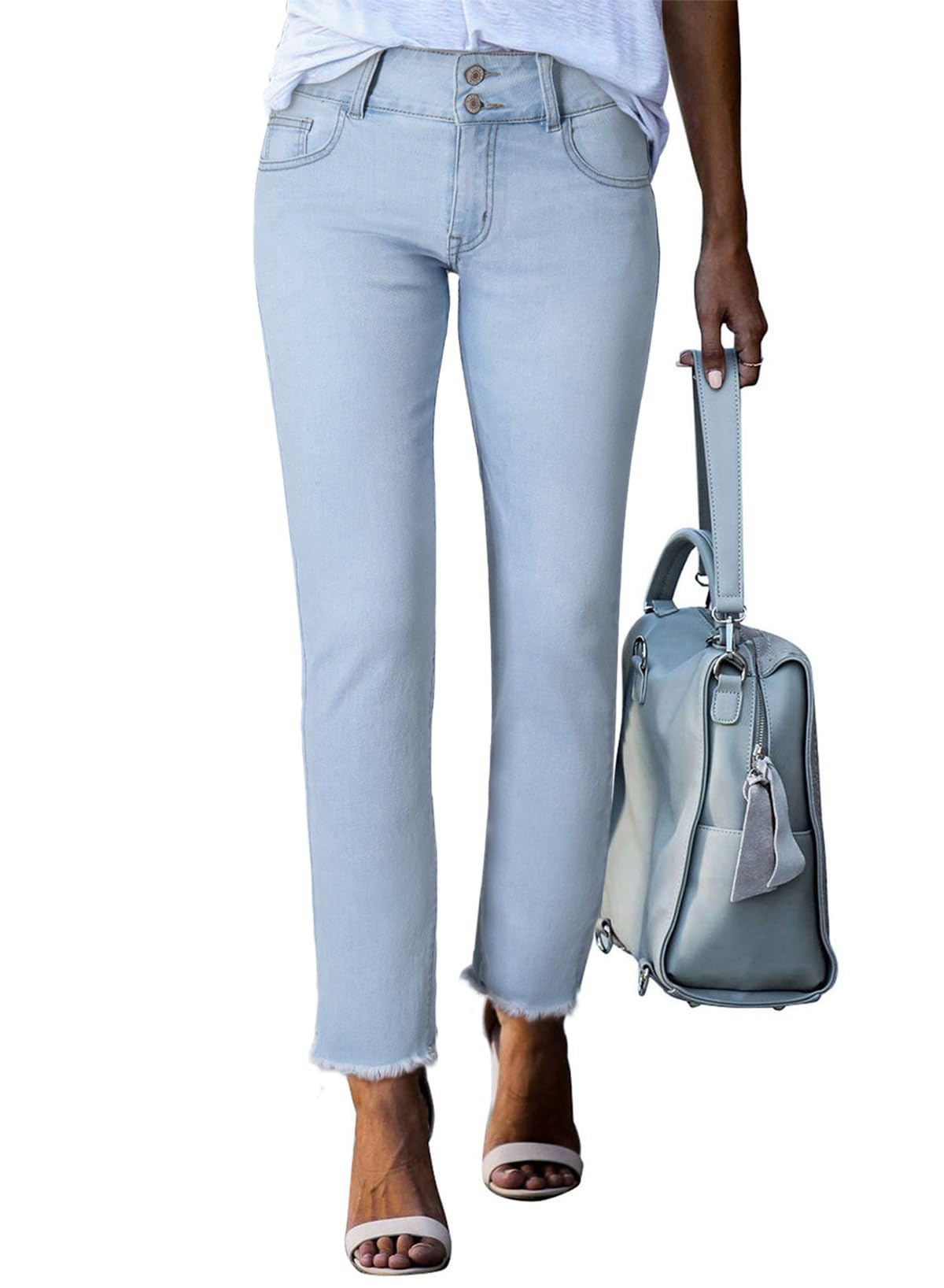 Sidefeel Women's High Waisted Raw Hem Straight Leg Jeans