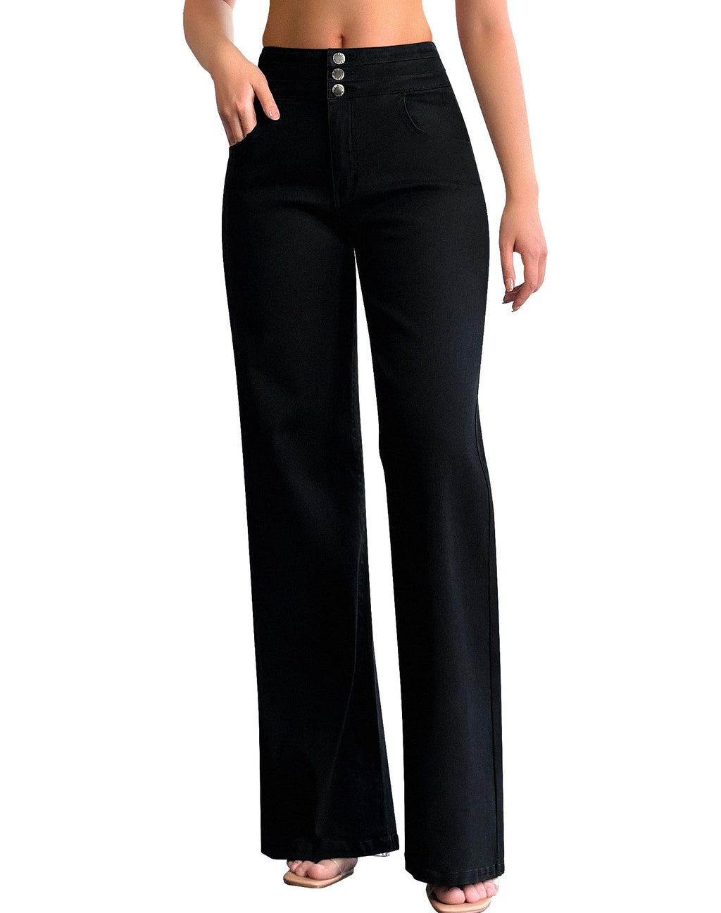 roswear Women's Wide Leg Jeans Casual High Waisted Stretch Baggy Loose Denim Pants