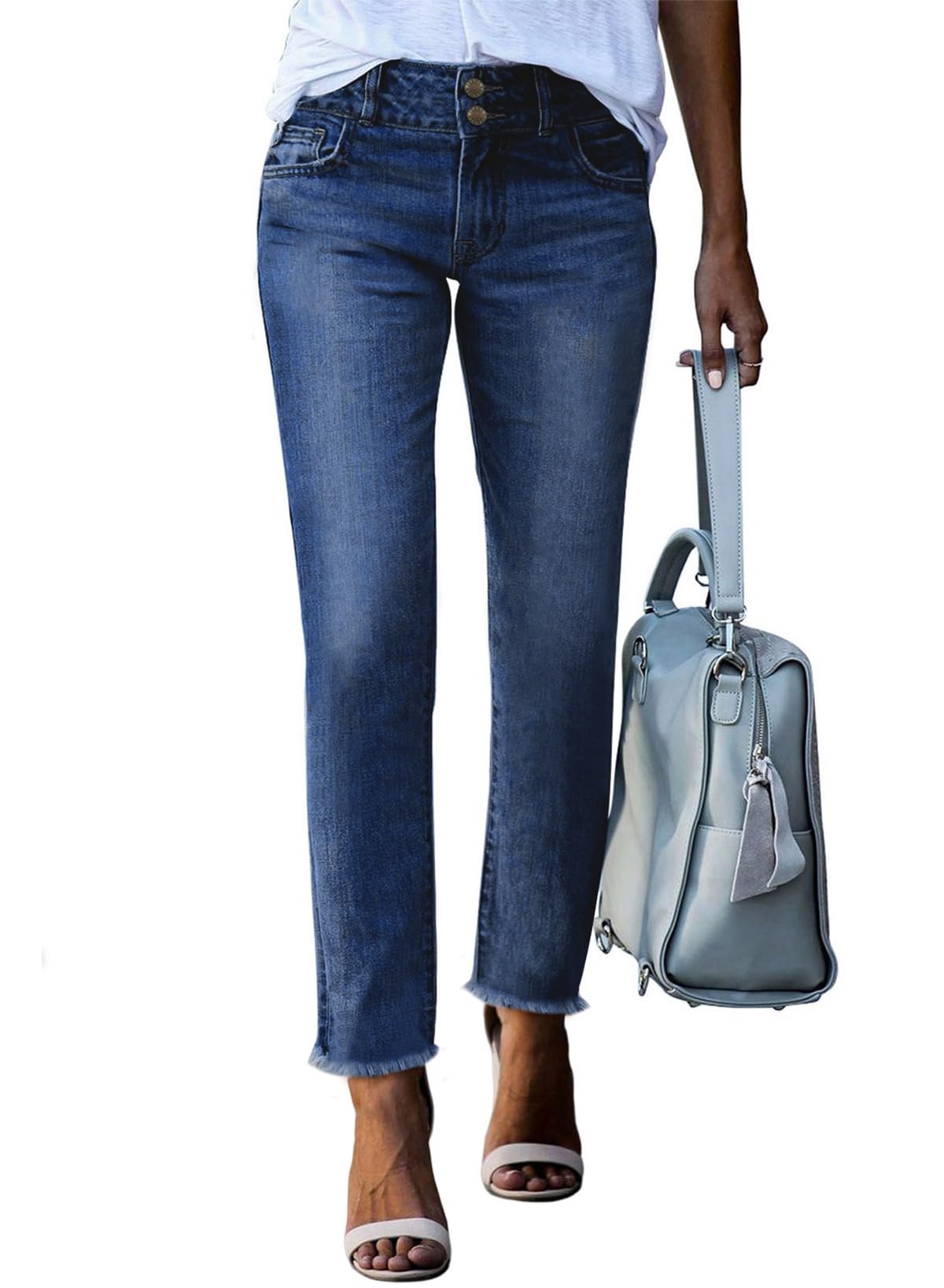 Sidefeel Women's High Waisted Raw Hem Straight Leg Jeans