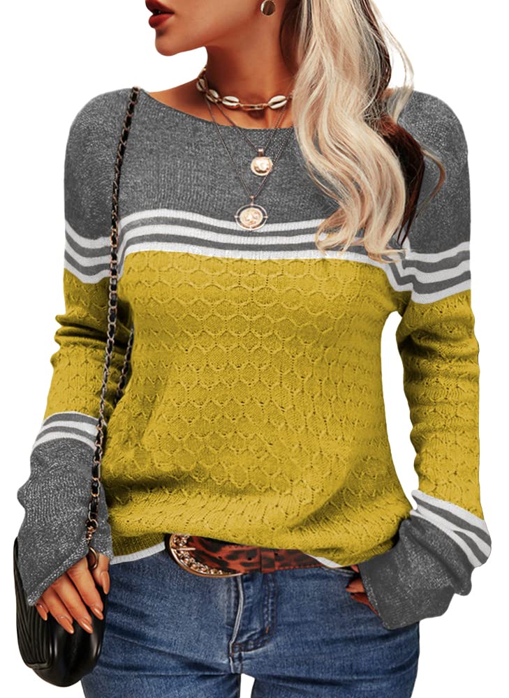 Danedvi Womens Fall Fashion 2026 Sweaters Colorblock Lightweight Striped Crewneck Winter Trendy Pullover Tops