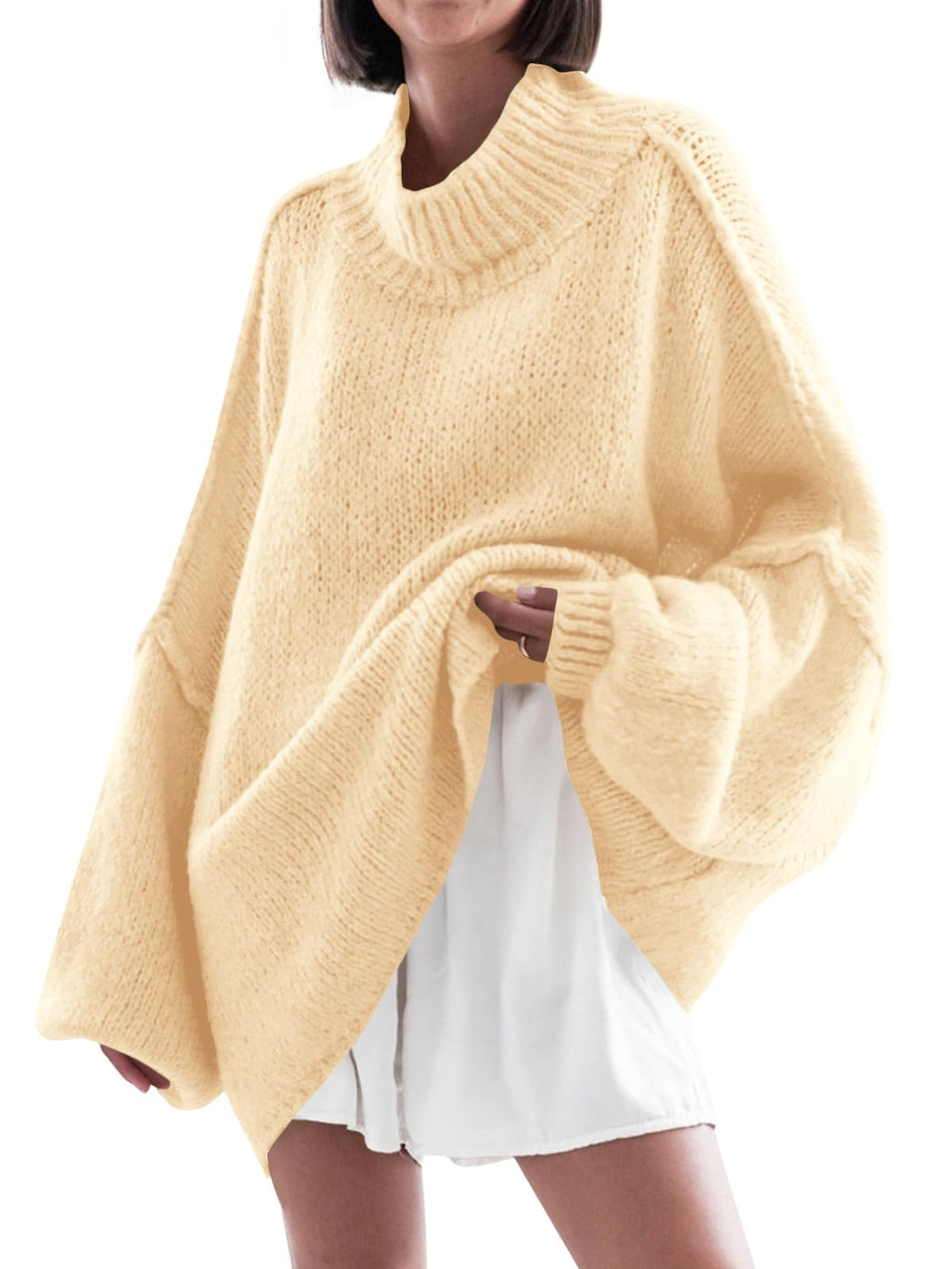 Saodimallsu Womens Oversized Sweaters Mock Neck Fall Winter Tunic Sweater