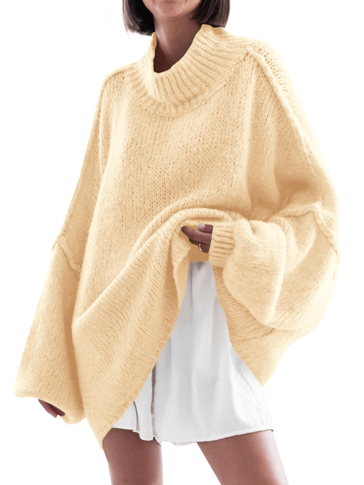Saodimallsu Womens Oversized Sweaters Mock Neck Fall Winter Tunic Sweater