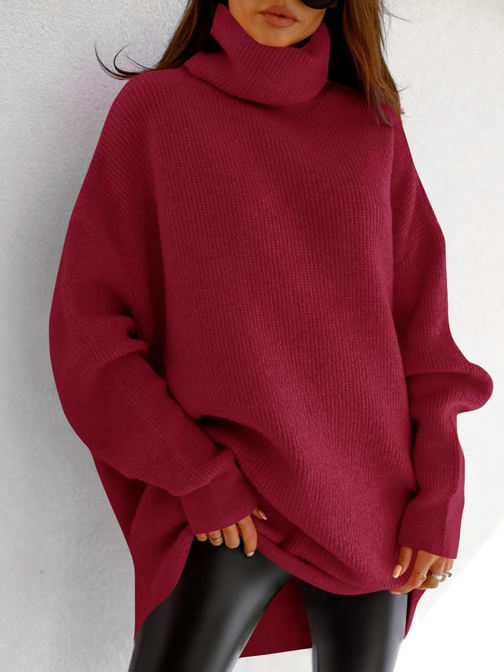 Womens Turtleneck Oversized Sweater Batwing Chunky Pullover Sweater Casual Fall Loose Knit Jumper Top