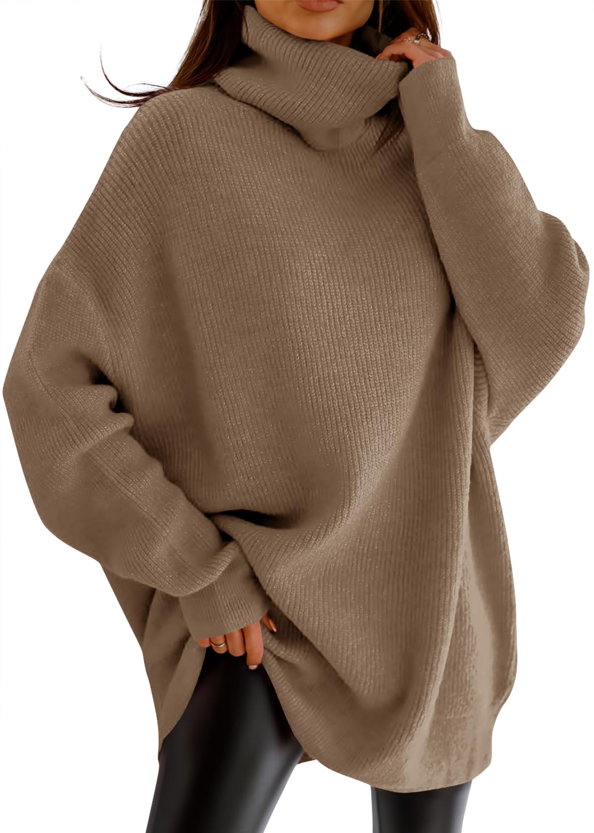 Womens Turtleneck Oversized Sweater Batwing Chunky Pullover Sweater Casual Fall Loose Knit Jumper Top