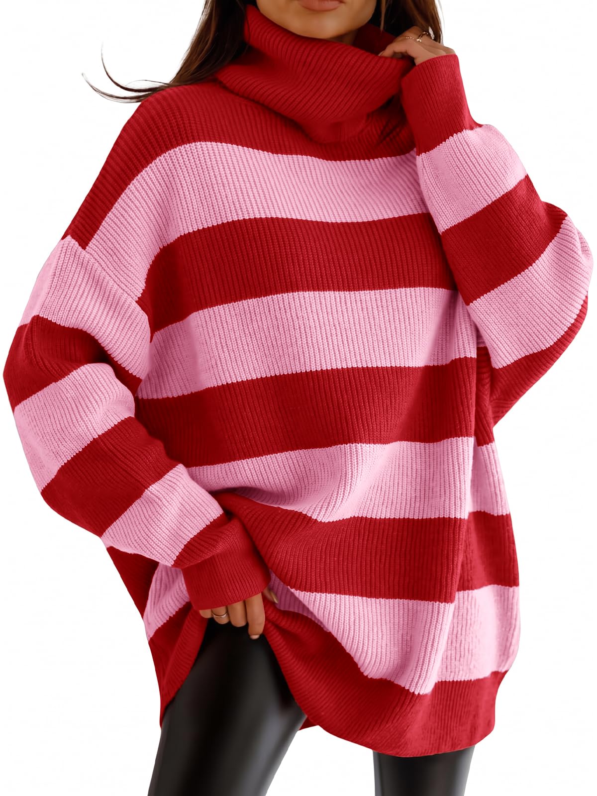 Womens Turtleneck Oversized Sweater Batwing Chunky Pullover Sweater Casual Fall Loose Knit Jumper Top