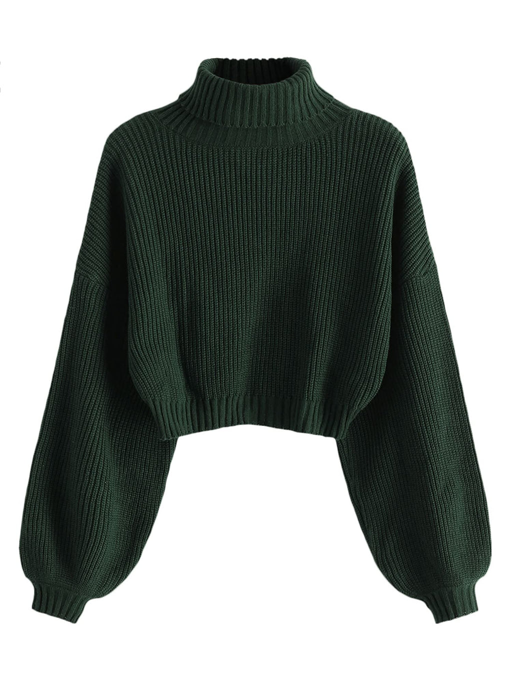 ZAFUL Women's Cropped Turtleneck Sweater Lantern Sleeve Ribbed Knit Pullover Sweater Jumper