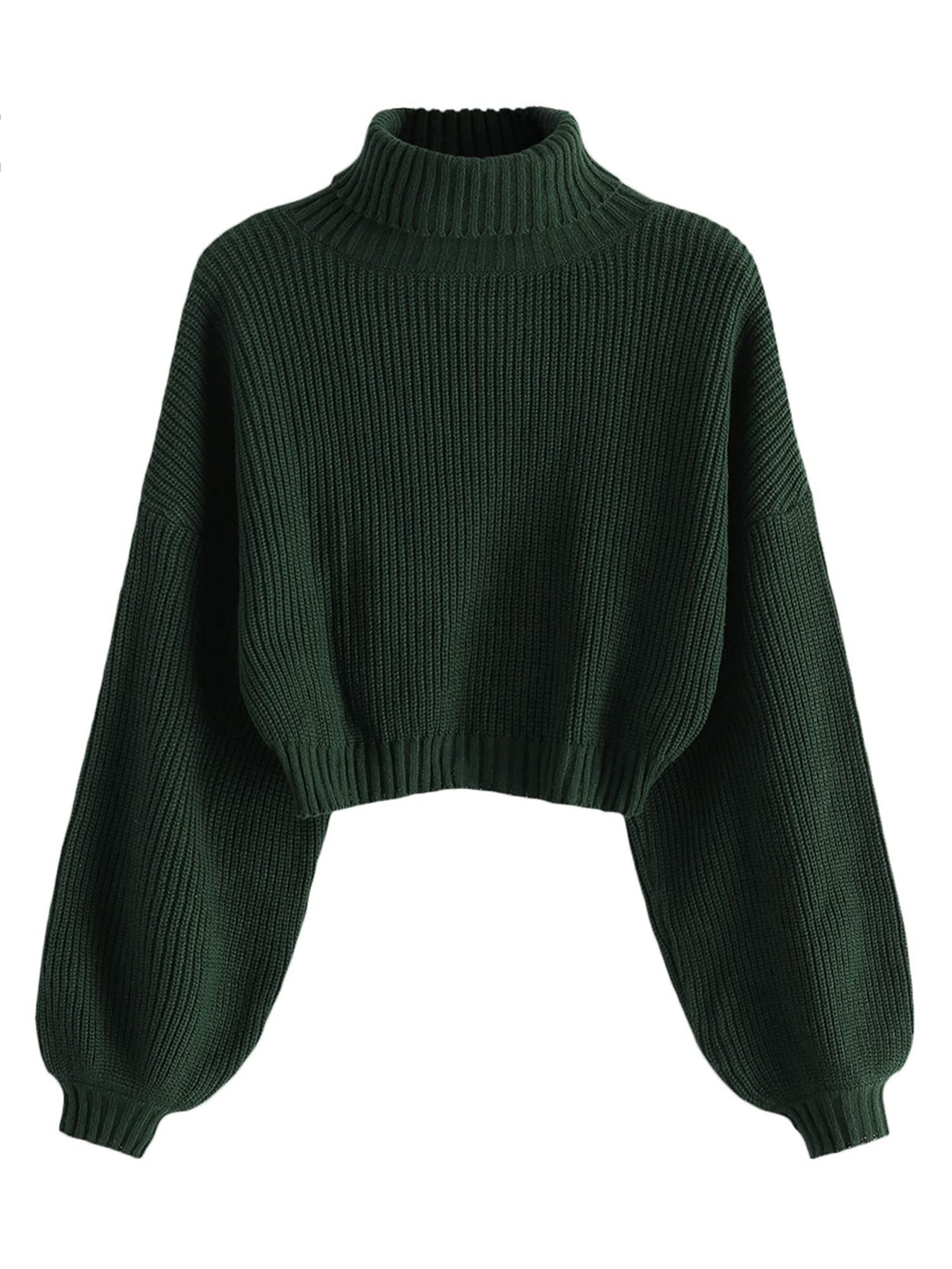 ZAFUL Women's Cropped Turtleneck Sweater Lantern Sleeve Ribbed Knit Pullover Sweater Jumper