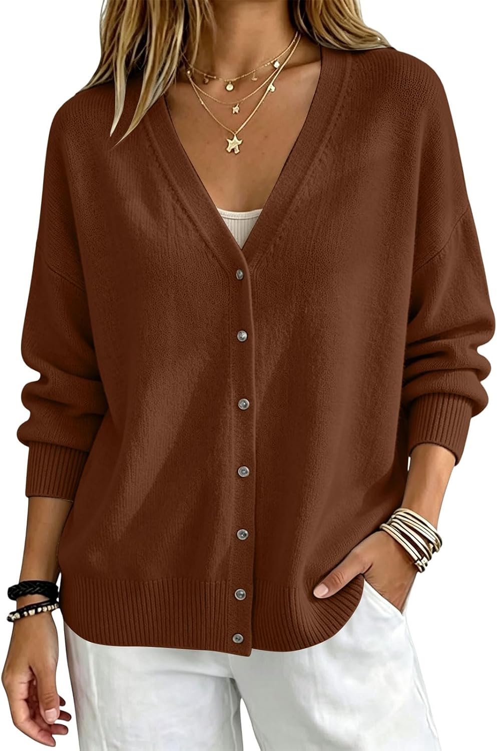 Cashmere Cardigans Sweater for Women Warm Lightweight Button Front Cardigan
