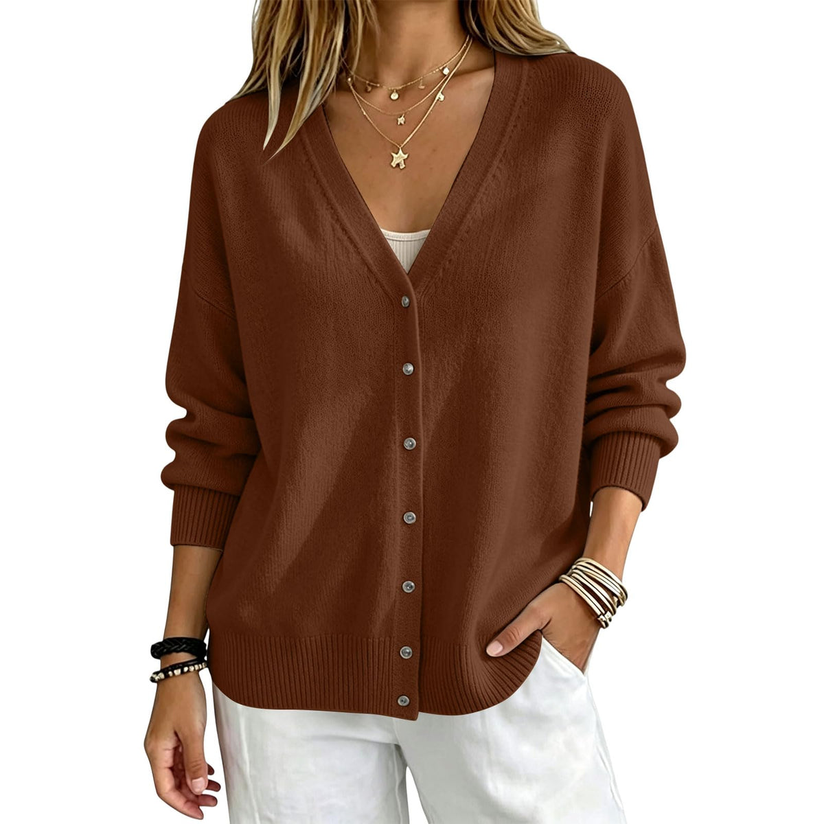 Cashmere Cardigans Sweater for Women Warm Lightweight Button Front Cardigan