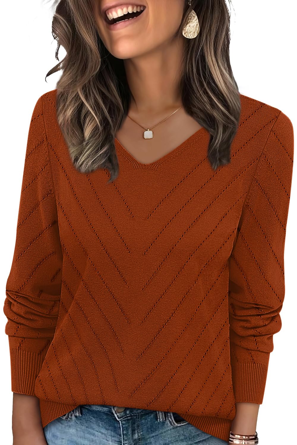 WIHOLL Sweaters for Women V Neck Casual Knit Long Sleeve Tops Lightweight Pullover Clothes Fall Fashion Outfits 2026