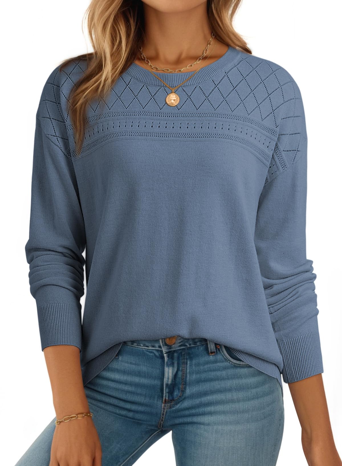 Dokotoo Women's Wool Hollow Out Sweaters Lightweight Crochet Pullover Tops