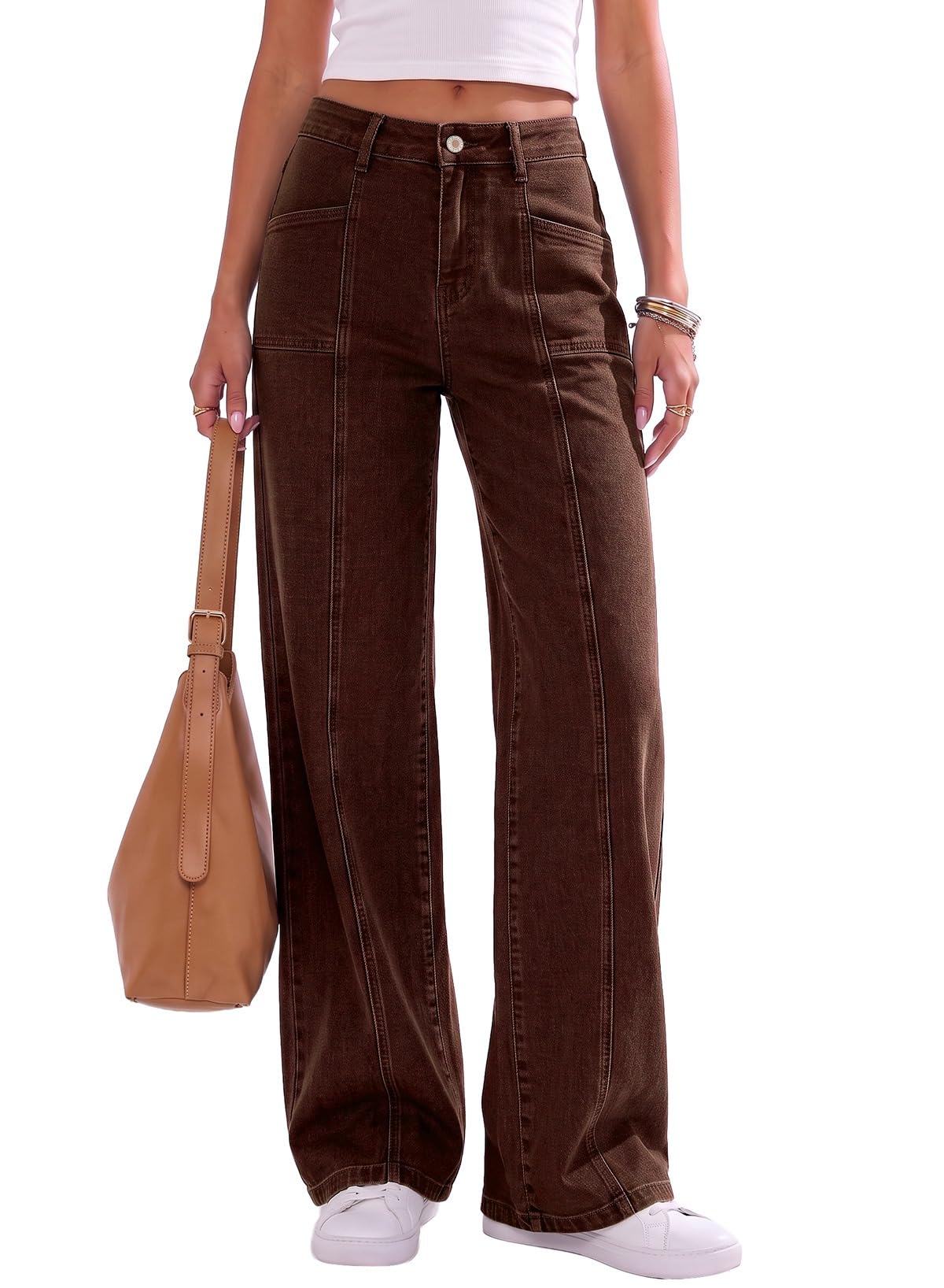 Sidefeel Women's High Waisted Jeans Loose Fit Wide Leg Denim Pants