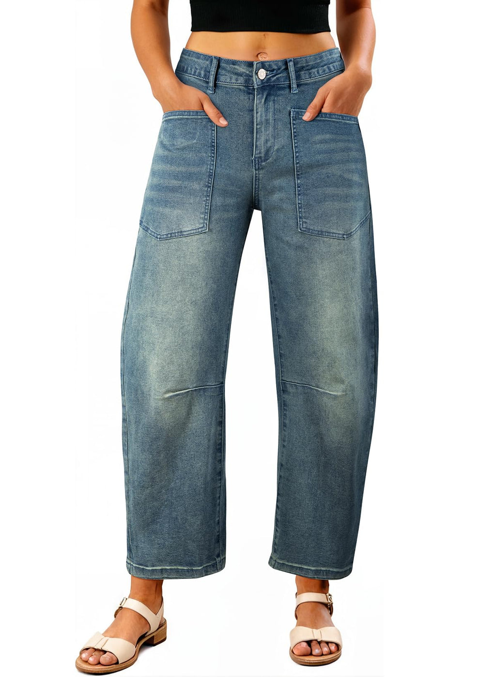 EVALESS Barrel Jeans Women Baggy Stretchy Cropped Denim Pants