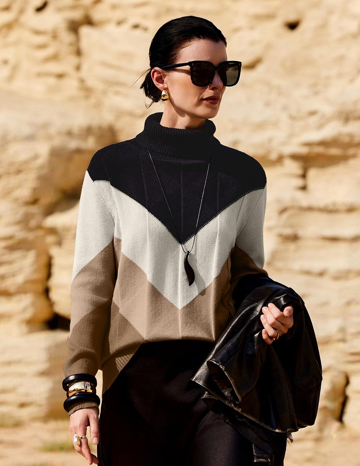Zeagoo Women's Turtleneck Sweater Fall Winter 2026 Long Sleeve Chunky Knitted Trendy Pullover Tops