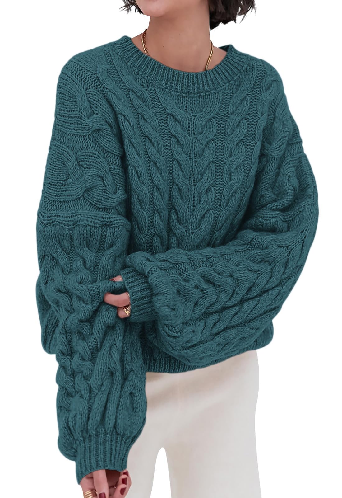 PRETTYGARDEN Womens Sweaters Fall 2026 Cable Knit Long Sleeve Crewneck Oversized Sweater Chunky Pullover Loose Outfits