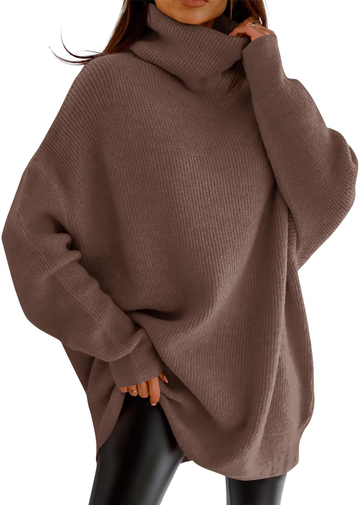 Womens Turtleneck Oversized Sweater Batwing Chunky Pullover Sweater Casual Fall Loose Knit Jumper Top