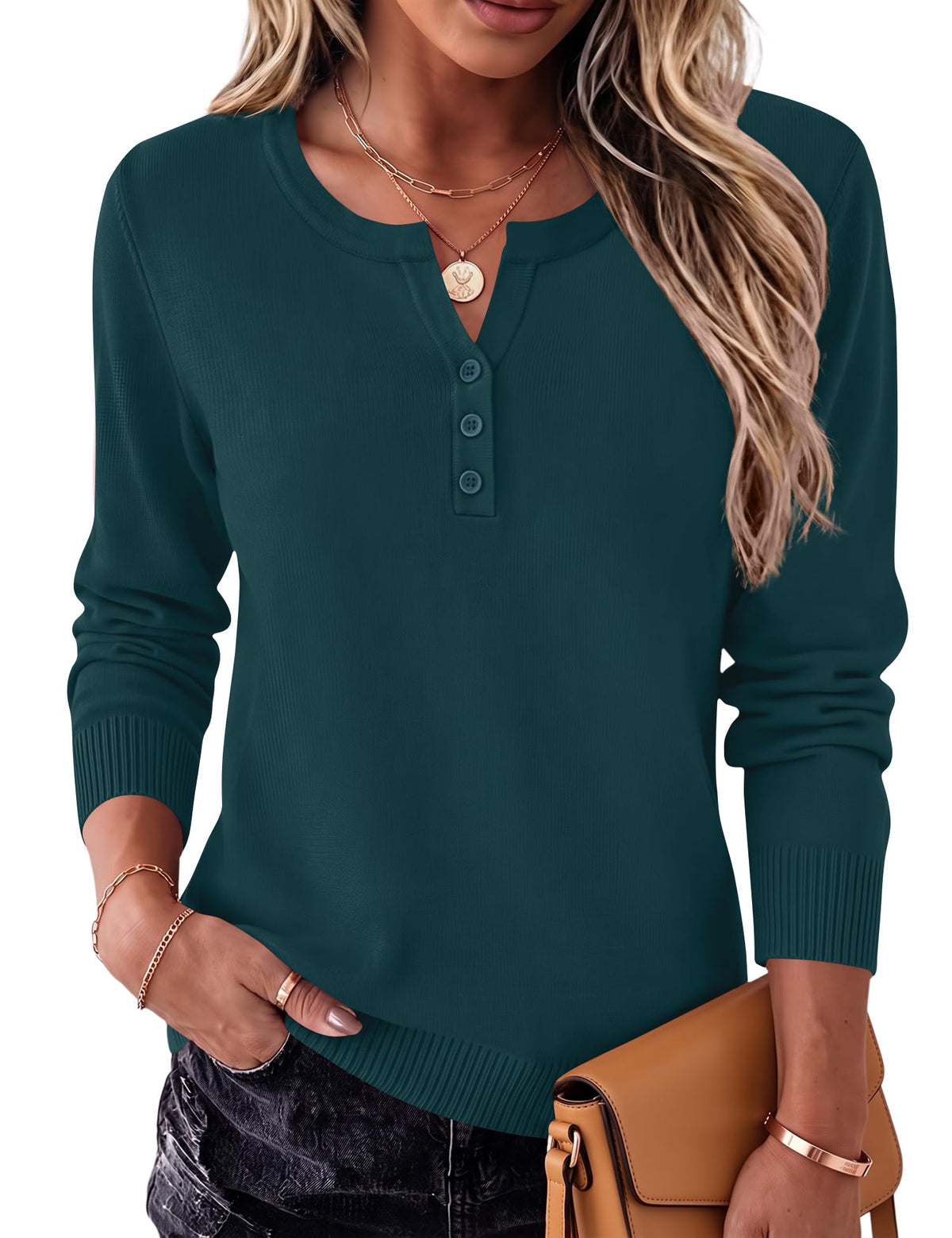 LOMON Sweater for Women Long Sleeve V Neck Wool Blend Pullover Tops