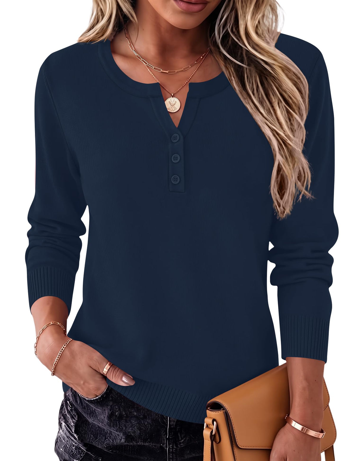 LOMON Sweater for Women Long Sleeve V Neck Wool Blend Pullover Tops
