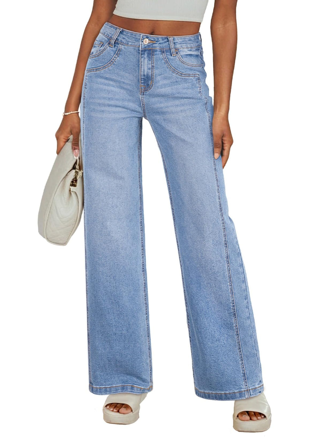 Sidefeel Women's Wide Leg Jeans High Waisted Stretchy Denim Pants
