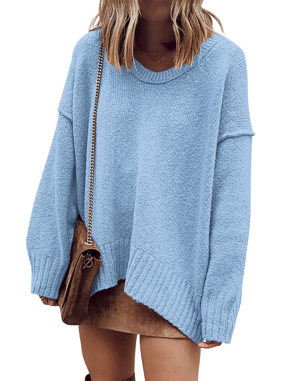 ANRABESS Womens Fall Fashion Oversized Scoop V Neck Batwing Sleeve Sweater