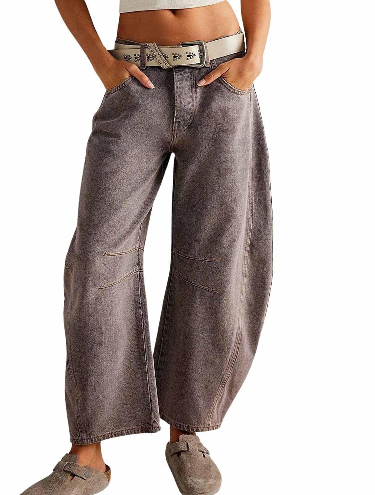 Womens Stretchy Mid Rise Barrel Jeans Vintage Loose Wide Leg Cropped Denim Pants Y2k Baggy Boyfriend Jeans
