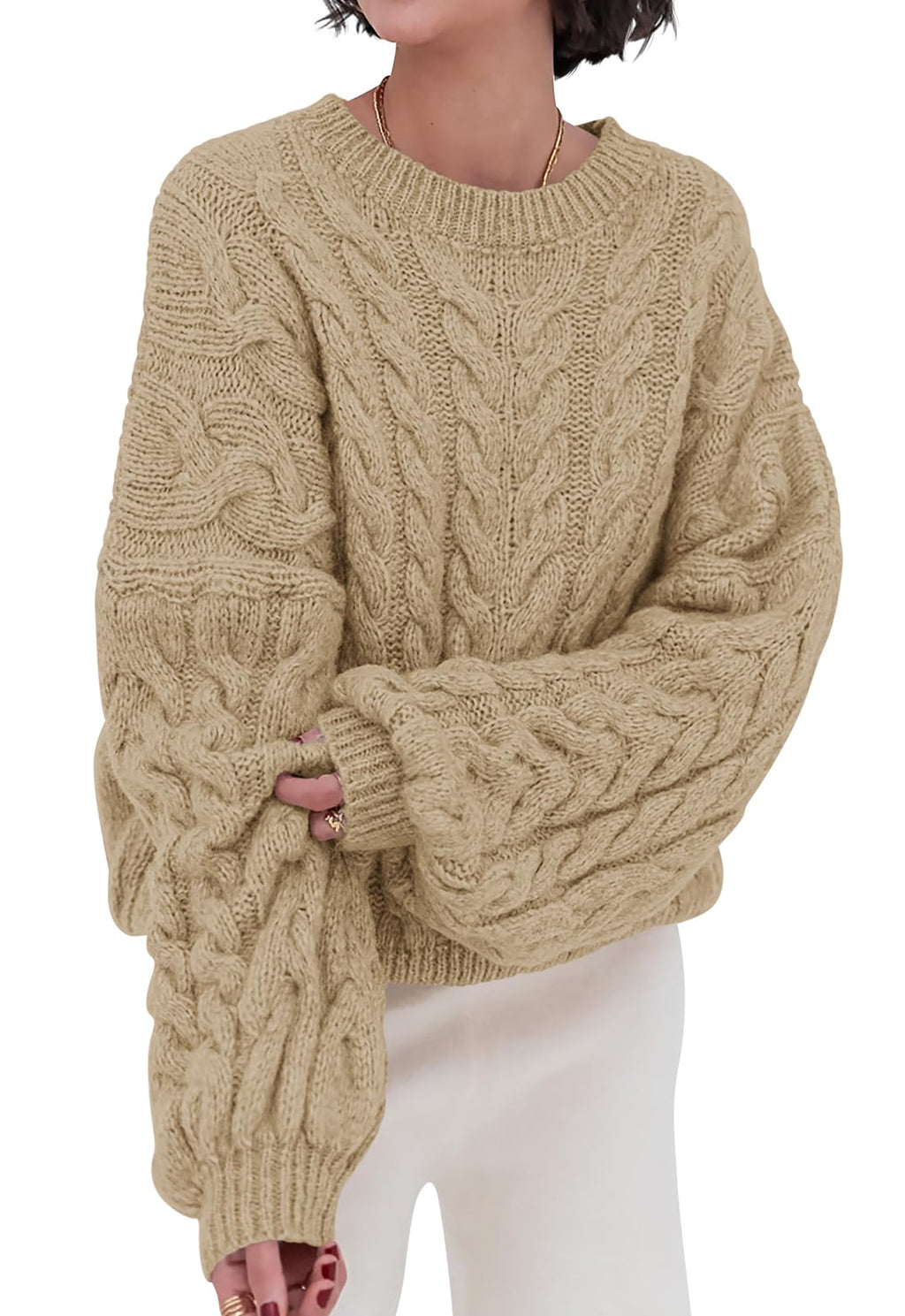 PRETTYGARDEN Womens Sweaters Fall 2026 Cable Knit Long Sleeve Crewneck Oversized Sweater Chunky Pullover Loose Outfits