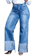 KnoInt Women's Wide Leg Straight Jeans High Waisted Baggy Stretch Loose Denim Pants