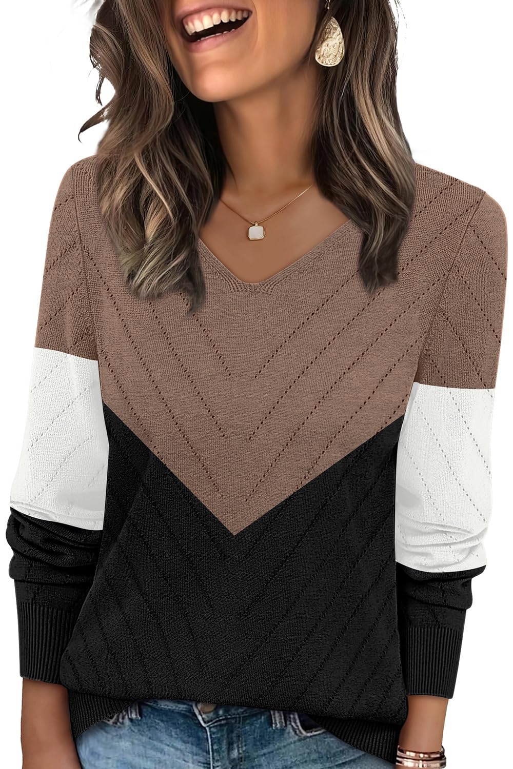WIHOLL Sweaters for Women V Neck Casual Knit Long Sleeve Tops Lightweight Pullover Clothes Fall Fashion Outfits 2026