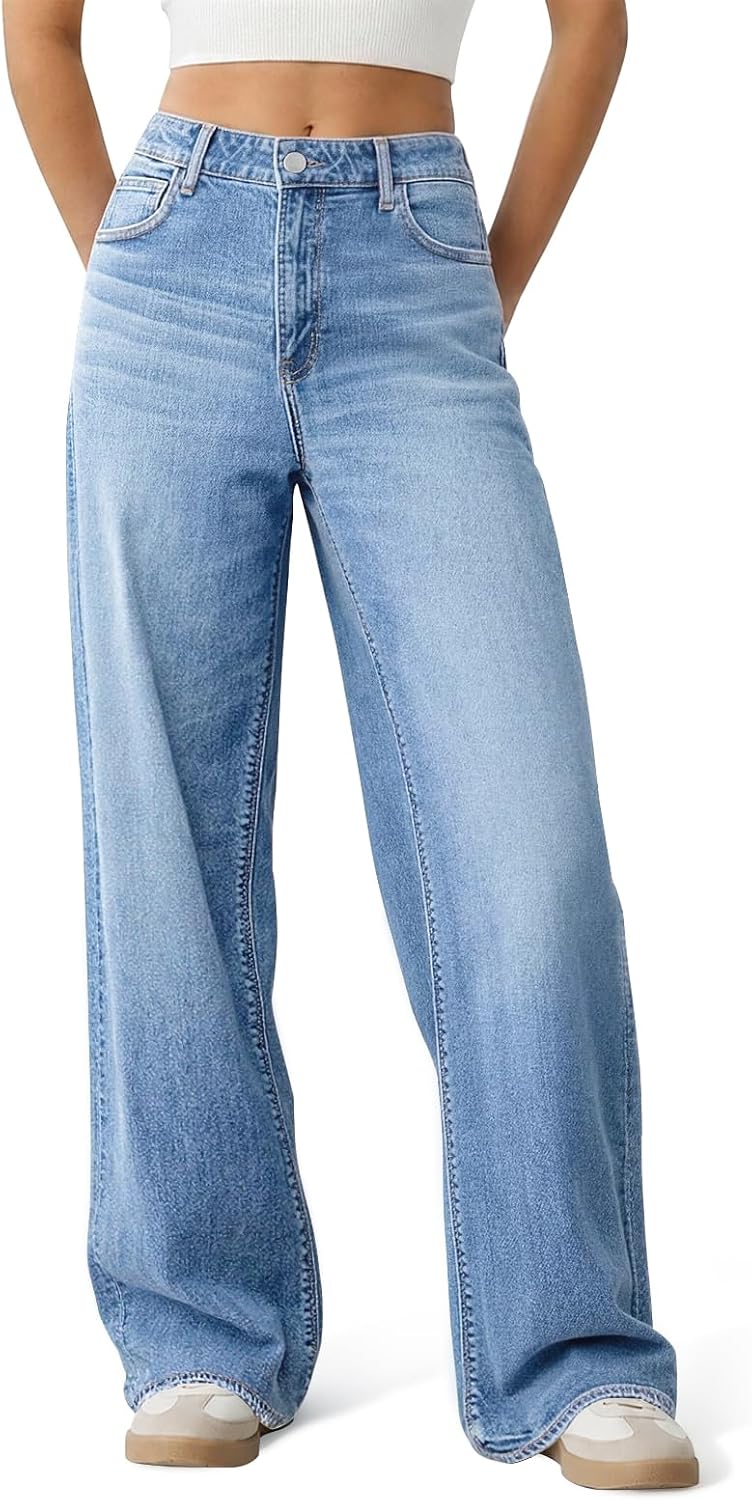 Women's Wide Leg Jeans High Waisted Baggy Straight Denim Pants