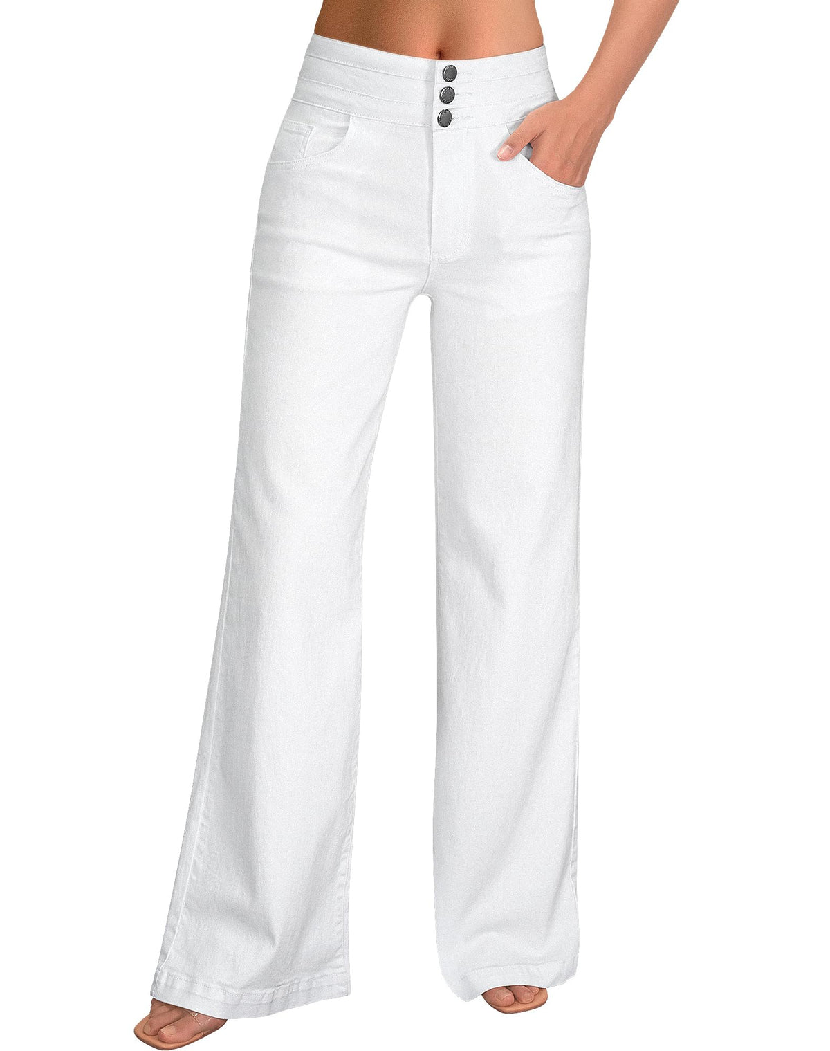 roswear Women's Wide Leg Jeans Casual High Waisted Stretch Baggy Loose Denim Pants