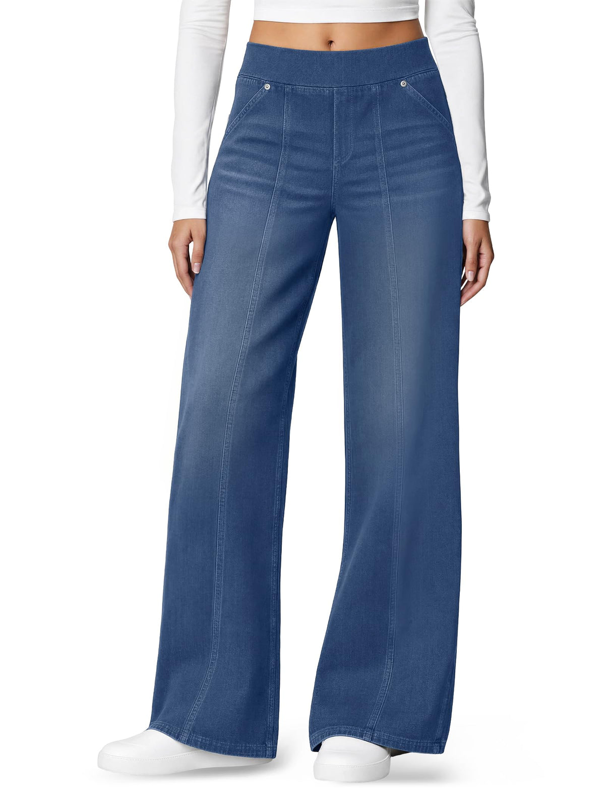 DLOODA Women's Stretchy Wide Leg Jeans High Waisted Pull on Sweatpant Jeans