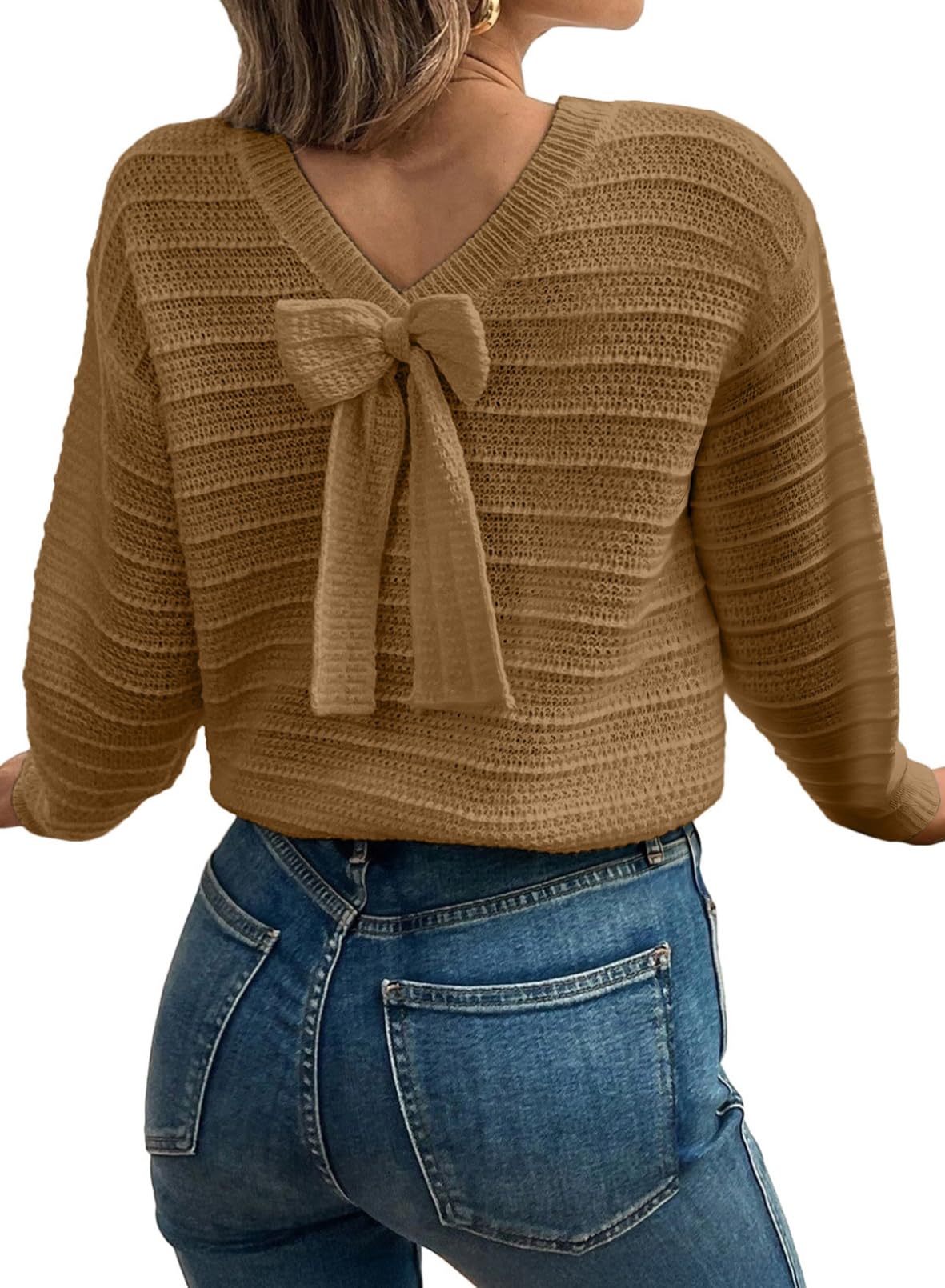 EVALESS Womens Bow Sweaters Pullover Knit Tops Fall Outfits
