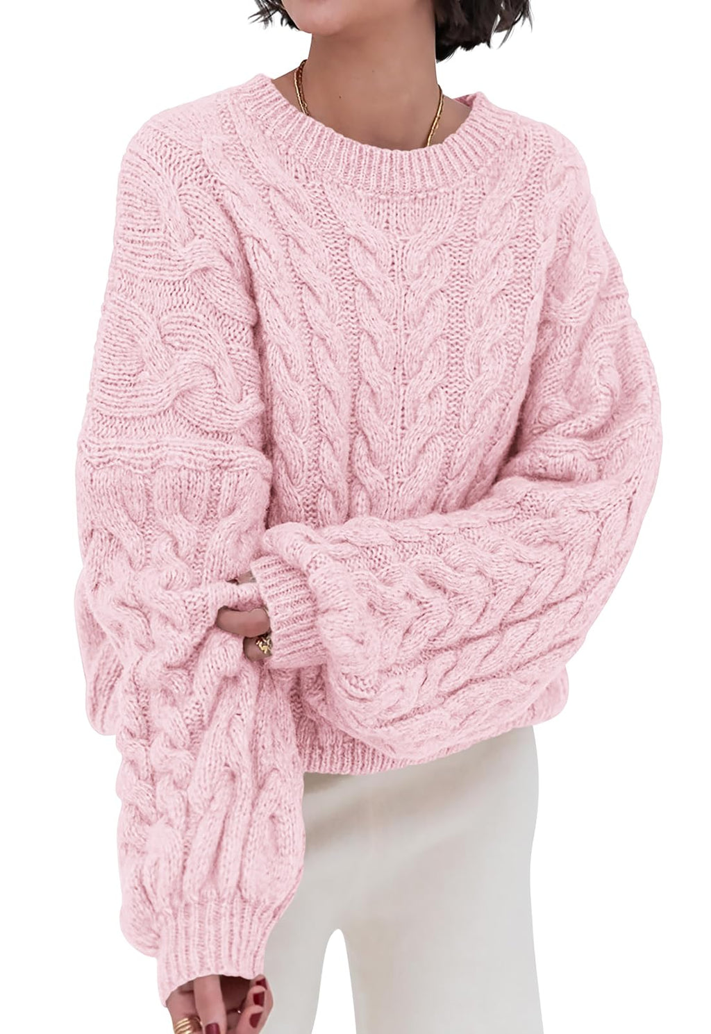 PRETTYGARDEN Womens Sweaters Fall 2026 Cable Knit Long Sleeve Crewneck Oversized Sweater Chunky Pullover Loose Outfits