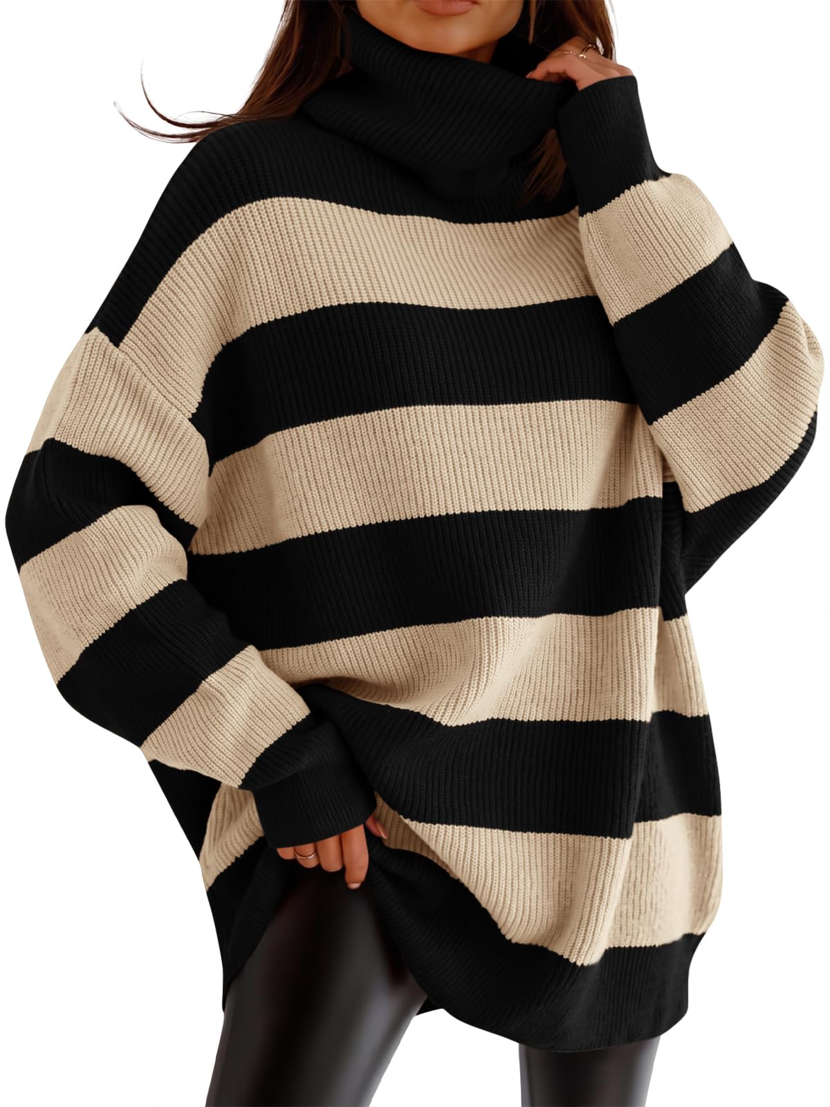 Womens Turtleneck Oversized Sweater Batwing Chunky Pullover Sweater Casual Fall Loose Knit Jumper Top