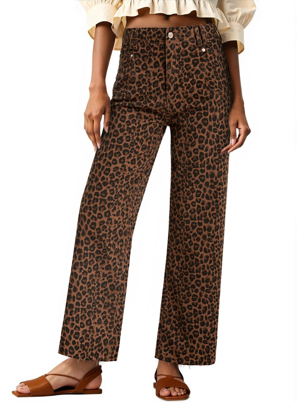 Cicy Bell Womens High Waisted Cropped Jeans Straight Leg Raw Hem Denim Pant