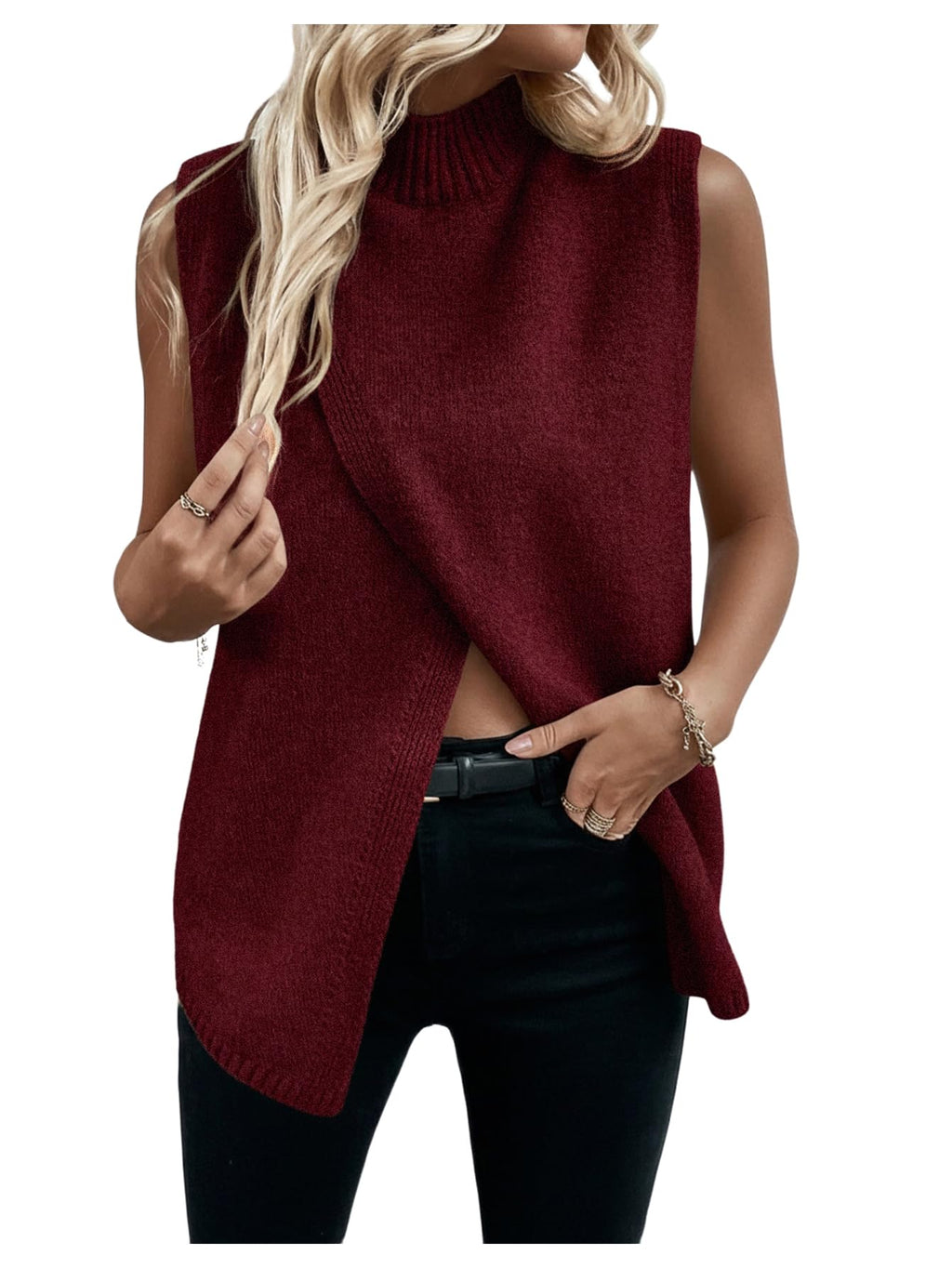 Verdusa Women's Sweater Vest Mock Neck Fall Sweaters Business Casual Outfit