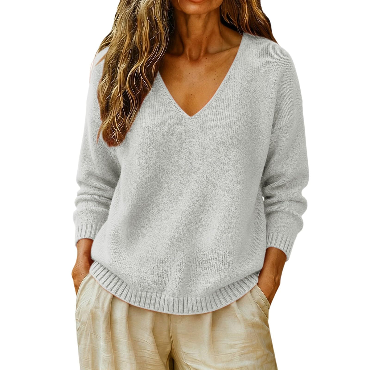 Cashmere Sweaters for Women Cozy Casual V Neck Knit Pullover Tops
