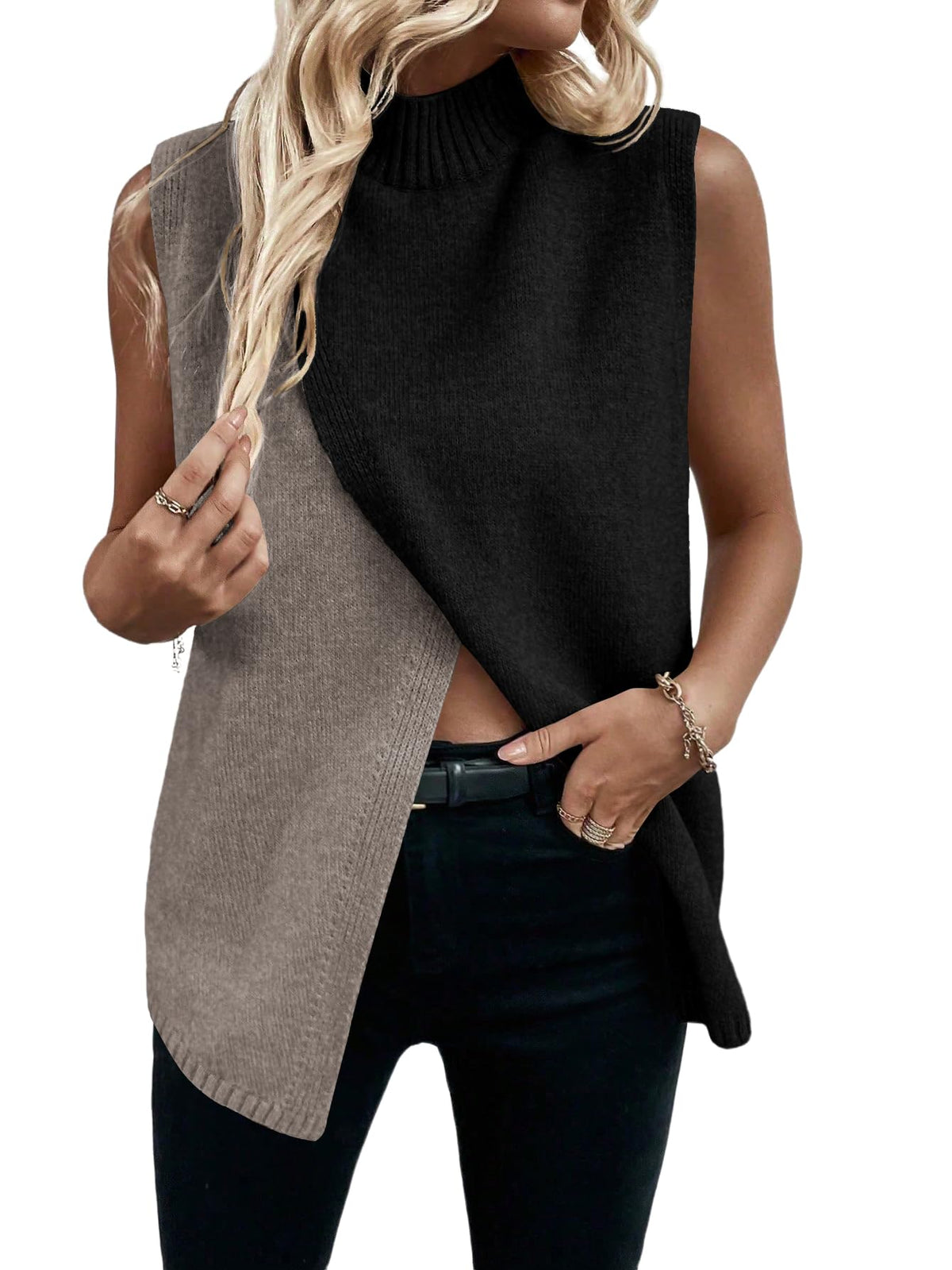 Verdusa Women's Sweater Vest Mock Neck Fall Sweaters Business Casual Outfit