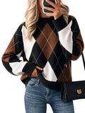 Cicy Bell Sweaters for Women Argyle Plaid Color Block Knit Pullover Tops